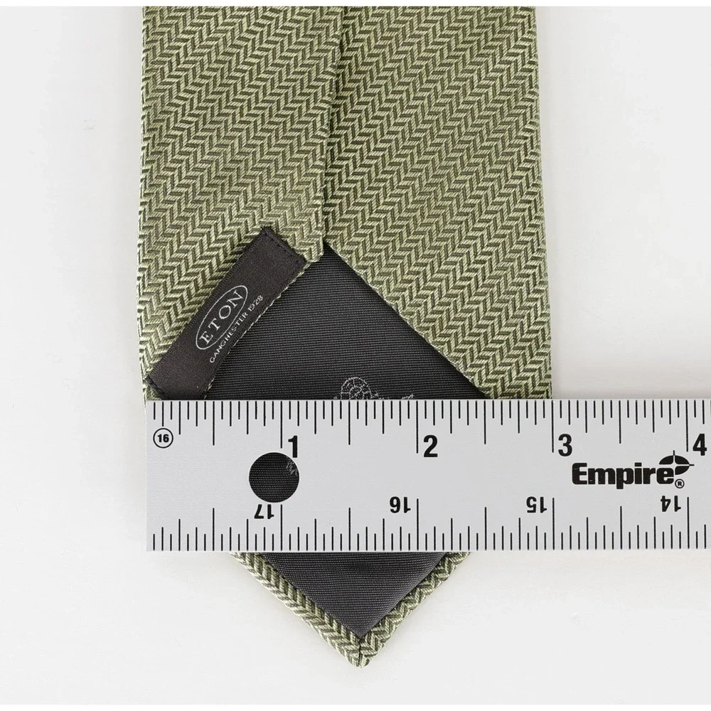Eton 100% Silk Neck Tie Green Micro Herringbone Classic Woven Made in France 3